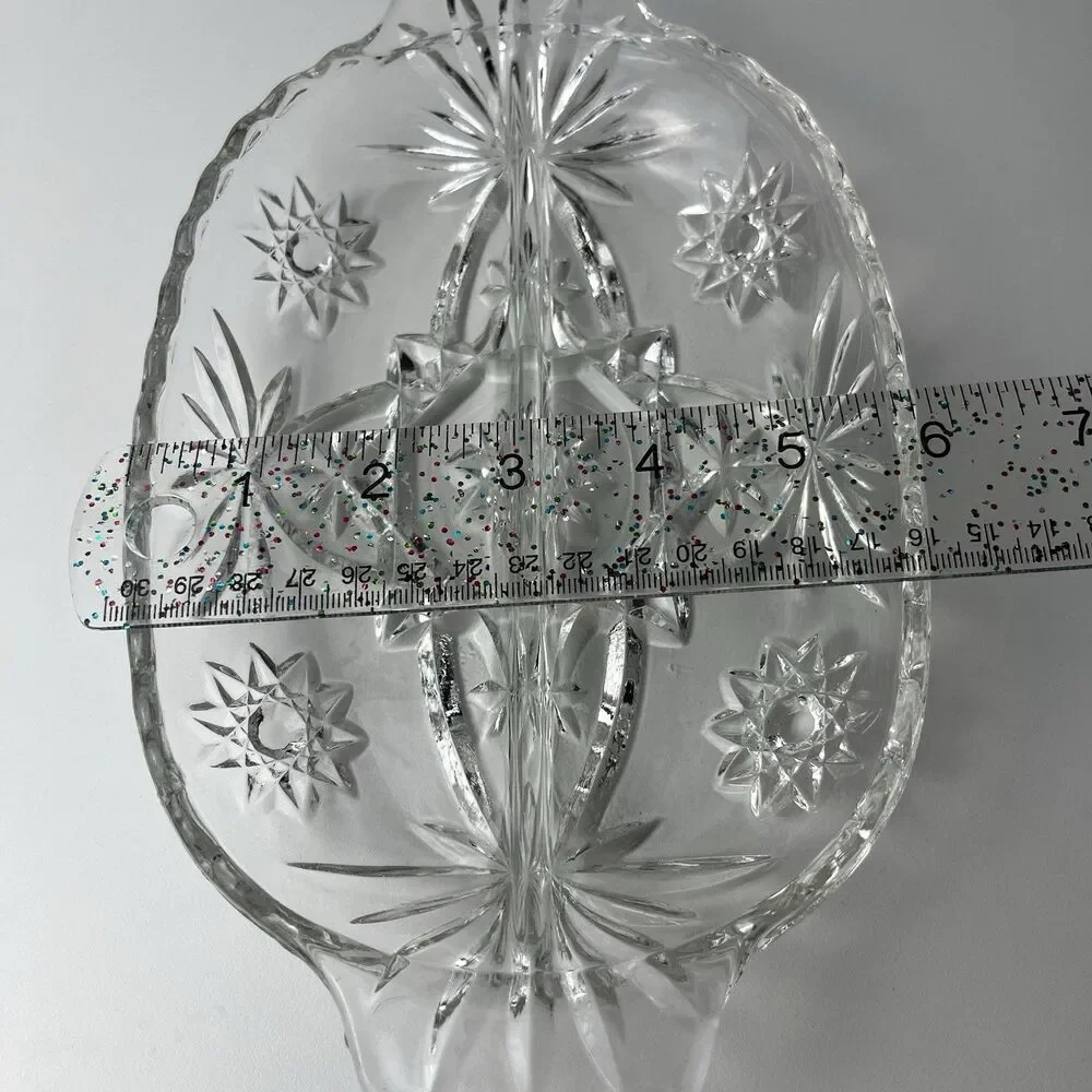 Vtg Anchor Hocking Glass Oval Divided Relish Dish Star of David Tablescape Decor